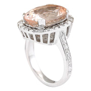9.47 Carat Natural Morganite 14K White Gold Diamond Ring - Fashion Strada