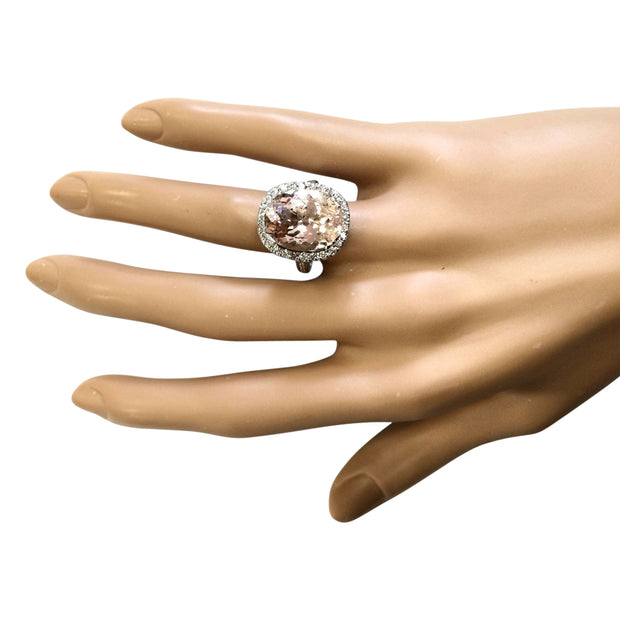 9.47 Carat Natural Morganite 14K White Gold Diamond Ring - Fashion Strada
