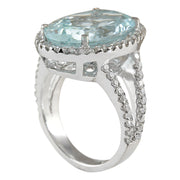 9.00 Carat Natural Aquamarine 14K White Gold Diamond Ring - Fashion Strada