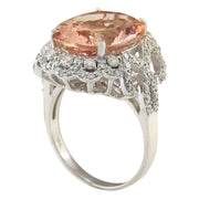 9.80 Carat Natural Morganite 14K White Gold Diamond Ring - Fashion Strada