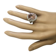 9.80 Carat Natural Morganite 14K White Gold Diamond Ring - Fashion Strada