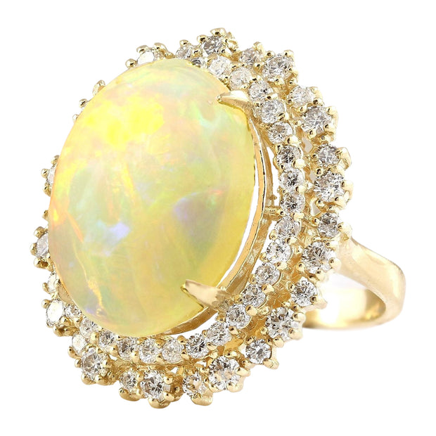 9.91 Carat Natural Opal 14K Yellow Gold Diamond Ring - Fashion Strada