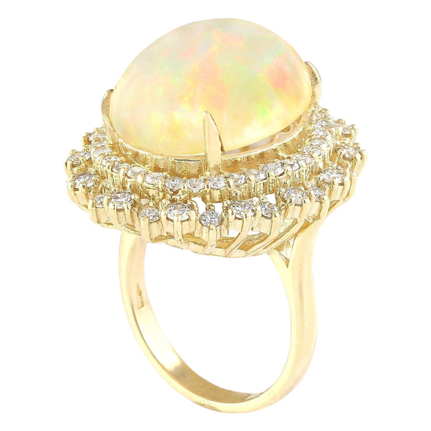 9.91 Carat Natural Opal 14K Yellow Gold Diamond Ring - Fashion Strada