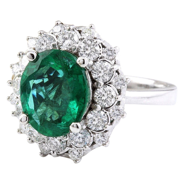 5.01 Carat Natural Emerald 14K Solid White Gold Diamond Ring - Fashion Strada