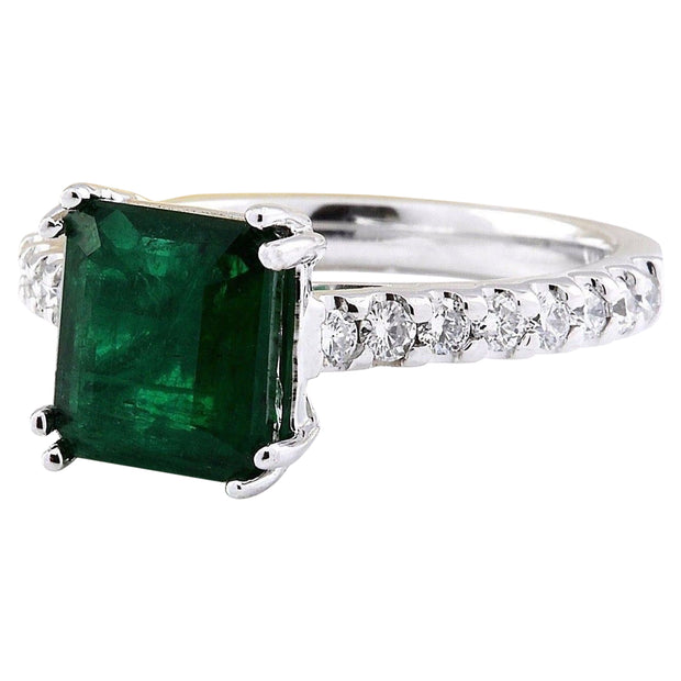 2.41 Carat Natural Emerald 14K Solid White Gold Diamond Ring - Fashion Strada