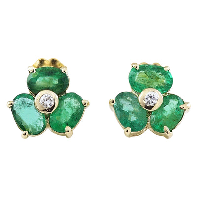 2.90 Carat Natural Emerald 14K Solid Yellow Gold Diamond Stud Earrings - Fashion Strada