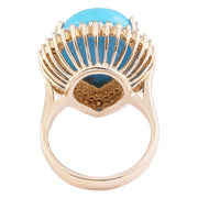 13.50 Carat Natural Turquoise 14K Solid Rose Gold Diamond Ring - Fashion Strada