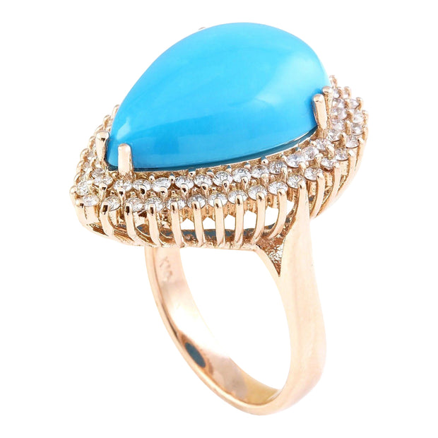 13.50 Carat Natural Turquoise 14K Solid Rose Gold Diamond Ring - Fashion Strada