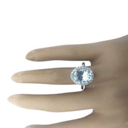 3.55 Carat Natural Aquamarine 14K Solid White Gold Diamond Ring - Fashion Strada