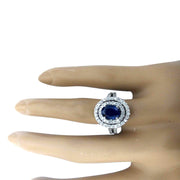 3.10 Carat Natural Sapphire 14K Solid White Gold Diamond Ring - Fashion Strada