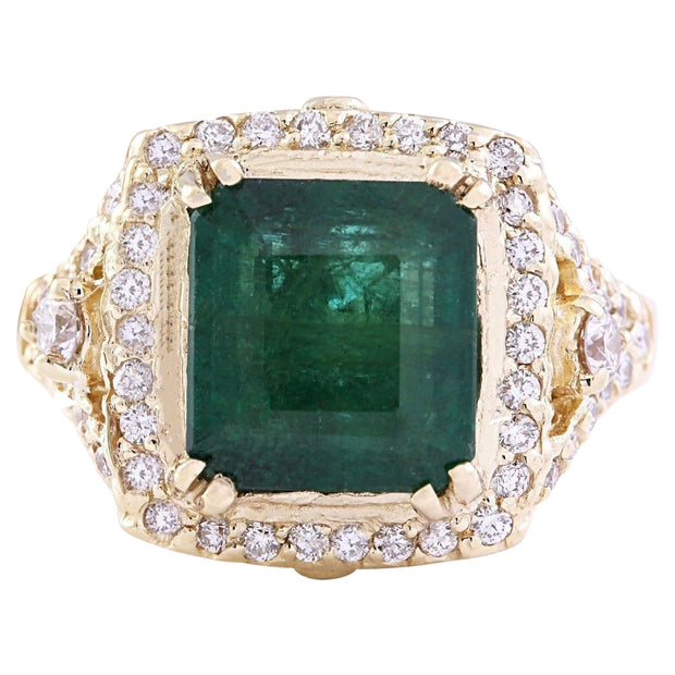 6.10 Carat Natural Emerald 14K Solid Yellow Gold Diamond Ring - Fashion Strada