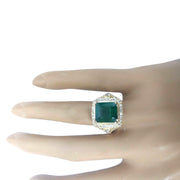 6.10 Carat Natural Emerald 14K Solid Yellow Gold Diamond Ring - Fashion Strada