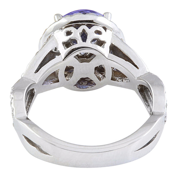 3.80 Carat Natural Tanzanite 14K Solid White Gold Diamond Ring - Fashion Strada