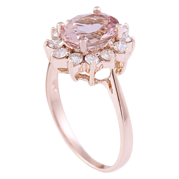 2.05 Carat Natural Morganite 14K Solid Rose Gold Diamond Ring - Fashion Strada