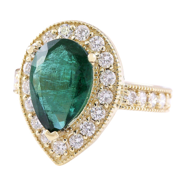 5.70 Carat Natural Emerald 14K Solid Yellow Gold Diamond Ring - Fashion Strada