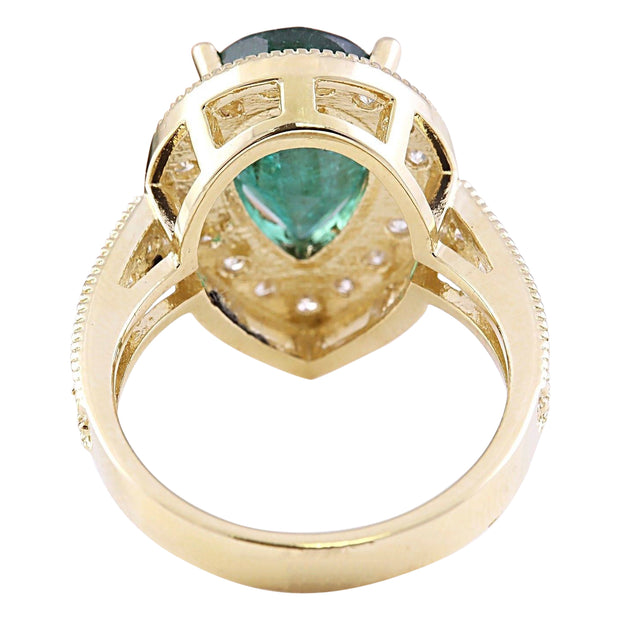 5.70 Carat Natural Emerald 14K Solid Yellow Gold Diamond Ring - Fashion Strada