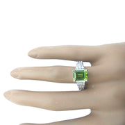 3.05 Carat Natural Peridot 14K Solid White Gold Diamond Ring - Fashion Strada