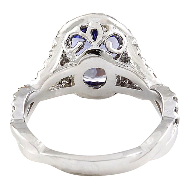 4.00 Carat Natural Tanzanite 14K Solid White Gold Diamond Ring - Fashion Strada