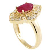 2.50 Carat Natural Ruby 14K Solid Yellow Gold Diamond Ring - Fashion Strada