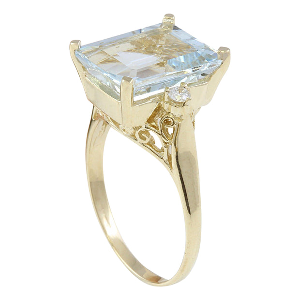 4.72 Carat Natural Aquamarine 14K Solid Yellow Gold Diamond Ring - Fashion Strada