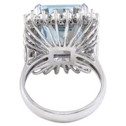 12.99 Carat Natural Aquamarine 14K Solid White Gold Diamond Ring - Fashion Strada