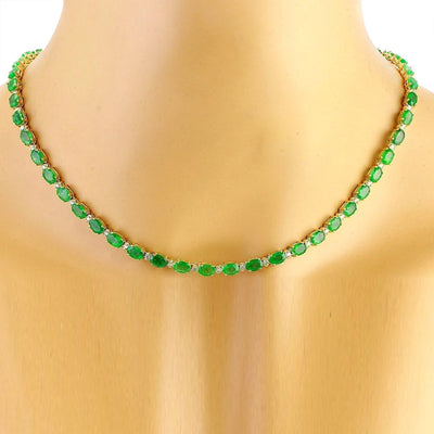 27.25 Carat Natural Emerald 14K Solid Yellow Gold Diamond Necklace - Fashion Strada