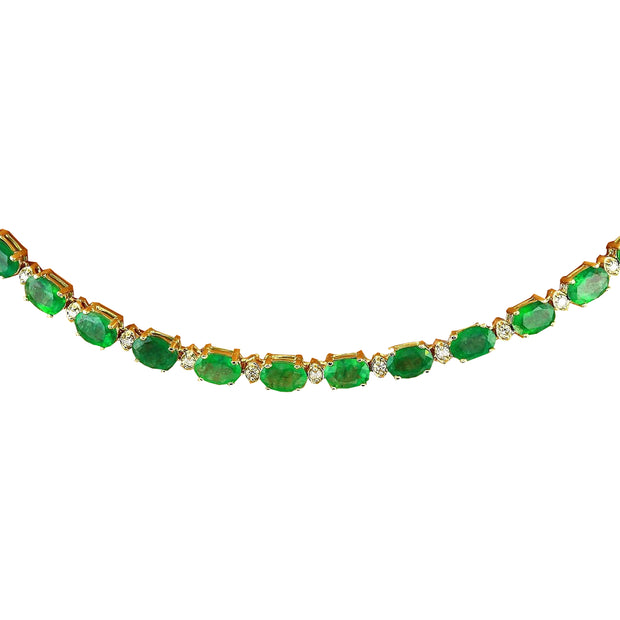 27.25 Carat Natural Emerald 14K Solid Yellow Gold Diamond Necklace - Fashion Strada
