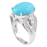 8.75 Carat Natural Turquoise 14K Solid White Gold Diamond Ring - Fashion Strada