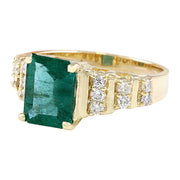 2.55 Carat Natural Emerald 14K Solid Yellow Gold Diamond Ring - Fashion Strada