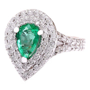 2.70 Carat Natural Emerald 14K Solid White Gold Diamond Ring - Fashion Strada