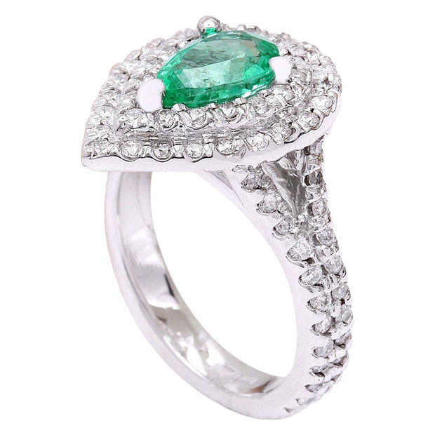 2.70 Carat Natural Emerald 14K Solid White Gold Diamond Ring - Fashion Strada