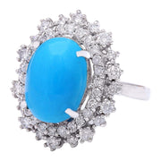 7.10 Carat Natural Turquoise 14K Solid White Gold Diamond Ring - Fashion Strada
