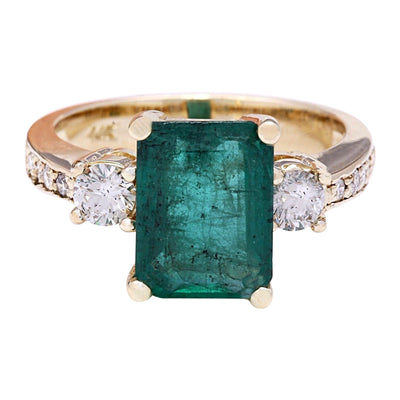 4.20 Carat Natural Emerald 14K Solid Yellow Gold Diamond Ring - Fashion Strada