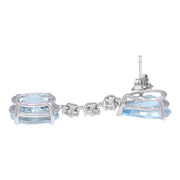 14.01 Carat Natural Aquamarine 14K Solid White Gold Diamond Earrings - Fashion Strada