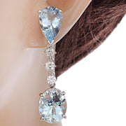 14.01 Carat Natural Aquamarine 14K Solid White Gold Diamond Earrings - Fashion Strada