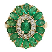 4.10 Carat Natural Emerald 14K Solid Yellow Gold Diamond Ring - Fashion Strada
