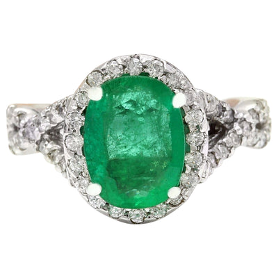 3.29 Carat Natural Emerald 14K Solid White Gold Diamond Ring - Fashion Strada