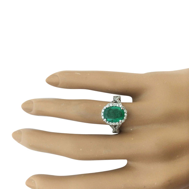3.29 Carat Natural Emerald 14K Solid White Gold Diamond Ring - Fashion Strada