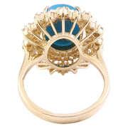 7.10 Carat Natural Turquoise 14K Solid Yellow Gold Diamond Ring - Fashion Strada