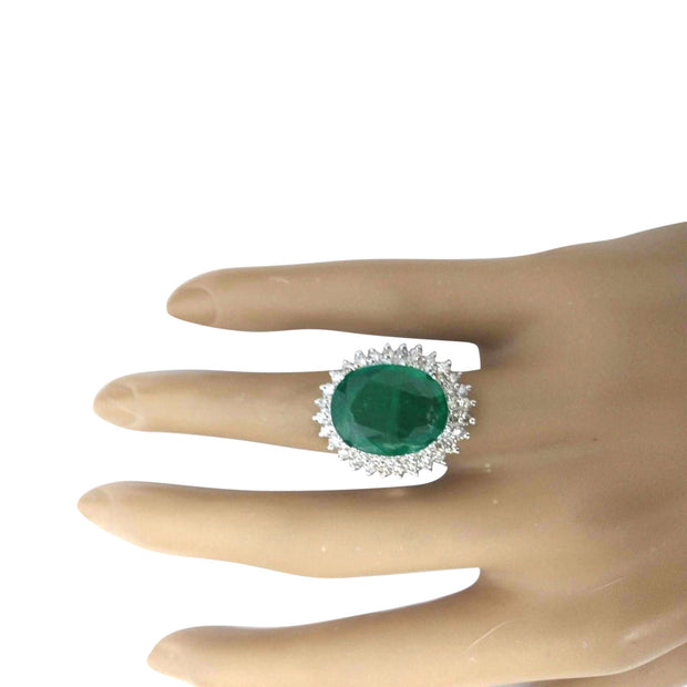 9.30 Carat Natural Emerald 14K Solid White Gold Diamond Ring - Fashion Strada