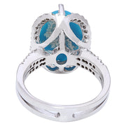 5.52 Carat Natural Turquoise 14K Solid White Gold Diamond Ring - Fashion Strada