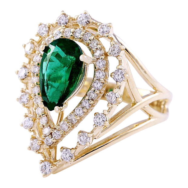 2.40 Carat Natural Emerald 14K Solid Yellow Gold Diamond Ring - Fashion Strada