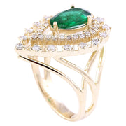 2.40 Carat Natural Emerald 14K Solid Yellow Gold Diamond Ring - Fashion Strada