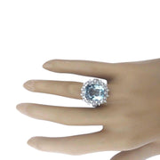 8.13 Carat Natural Aquamarine 14K Solid White Gold Diamond Ring - Fashion Strada