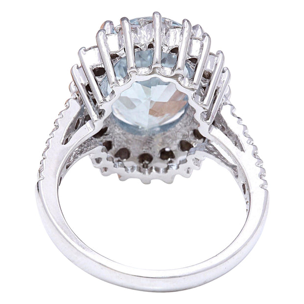 6.10 Carat Natural Aquamarine 14K Solid White Gold Diamond Ring - Fashion Strada