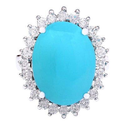 8.32 Carat Natural Turquoise 14K Solid White Gold Diamond Ring - Fashion Strada