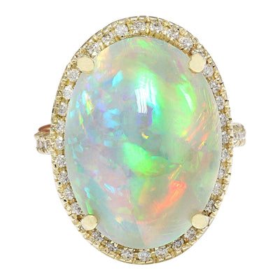 21.58 Carat Natural Opal 14K Solid Yellow Gold Diamond Ring - Fashion Strada