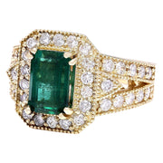3.50 Carat Natural Emerald 14K Solid Yellow Gold Diamond Ring - Fashion Strada