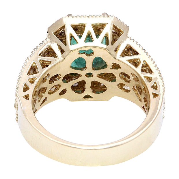 3.50 Carat Natural Emerald 14K Solid Yellow Gold Diamond Ring - Fashion Strada