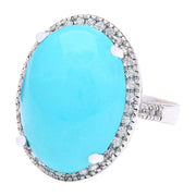 19.72 Carat Natural Turquoise 14K Solid White Gold Diamond Ring - Fashion Strada